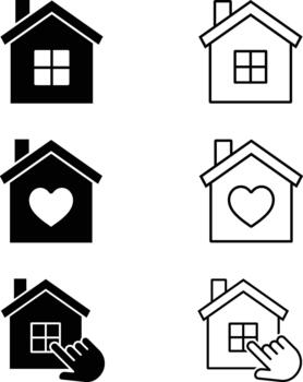 hogar y casa íconos conjunto con corazón y cursor vector