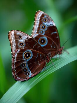 Butterflies resting on a green leaf in a vibrant natural setting photo