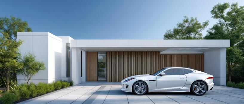 Modern architecture with car in sunny outdoor setting photo