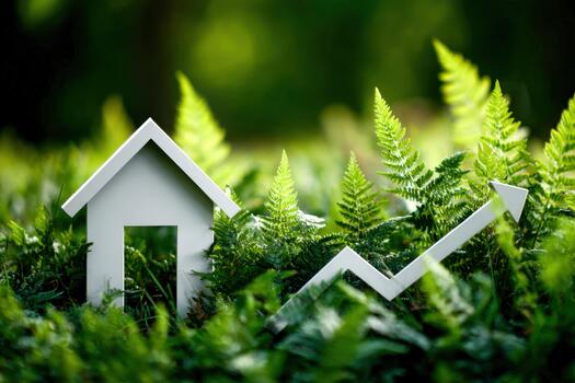 Modern architecture model on lush greenery symbolizing growth and prosperity photo