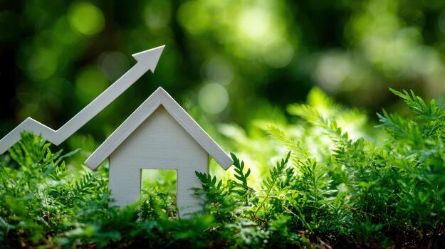 Growth in eco-friendly architecture with house model and green surroundings photo