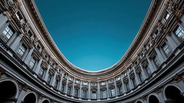 Impressive curved architecture under a clear blue sky at a historic location photo