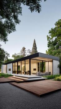 Modern architectural design showcased in serene outdoor setting with natural elements photo