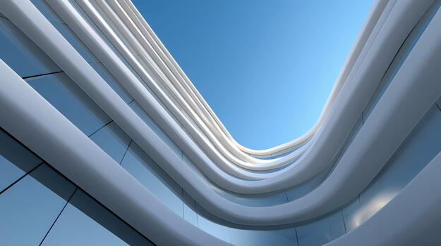 Modern architectural design showcases smooth curves and clear sky views photo