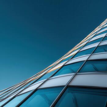 Modern glass architecture reflecting the sky in a vibrant urban setting photo