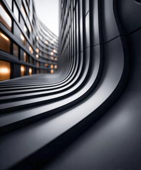 Modern architecture with curved lines and sleek surfaces in an urban setting photo