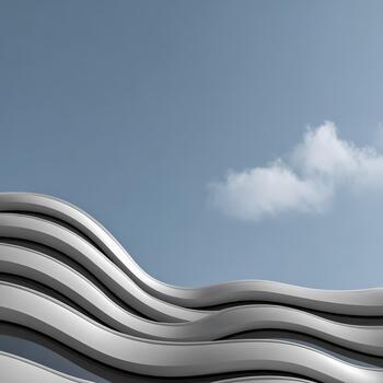 Modern architectural design with wavy lines against a clear sky photo