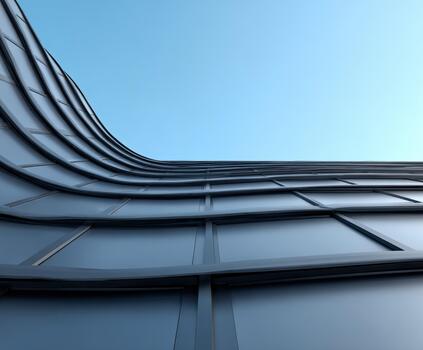 Modern architectural design showcasing curves against a clear blue sky photo