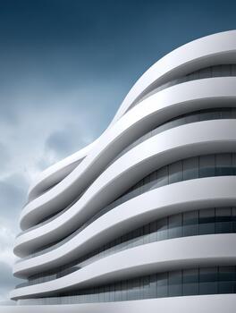Modern architectural design showcases waves of white and glass in urban setting photo