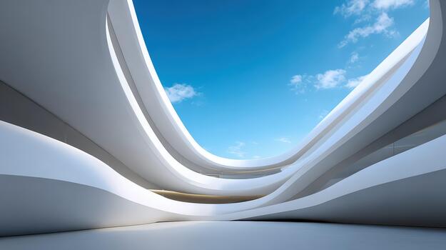 Modern architectural design with smooth curves and clear blue sky photo