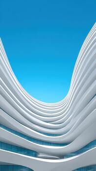 Modern architectural marvel with smooth curves under clear blue sky photo