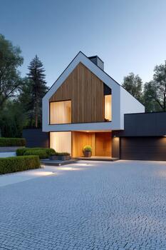 Modern architectural house design with sleek lines and natural surroundings photo
