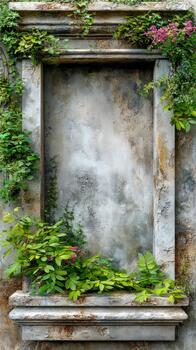 Nature meets architecture in a charming wall frame covered with greenery photo