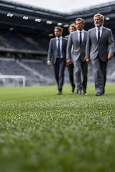 Diverse business team walking on a football field before an important meeting photo