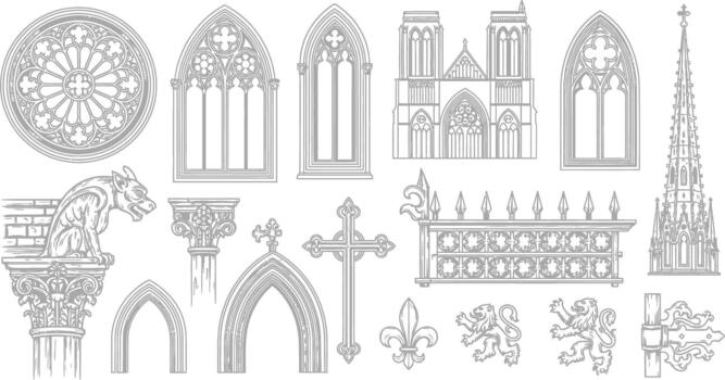 Gothic Architecture Elements Collection vector