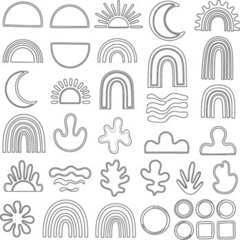 Boho Abstract Shapes Collection Line Art vector