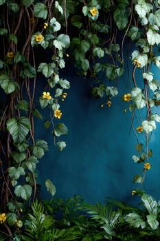Lush green vines and vibrant yellow flowers create a serene backdrop photo
