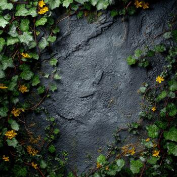 Nature's tapestry of creeping vines and vibrant flowers against a textured surface photo