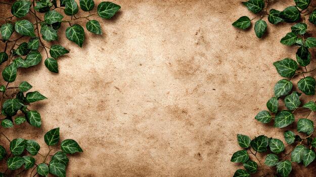 Natural greenery frames a textured background for design or decoration projects photo