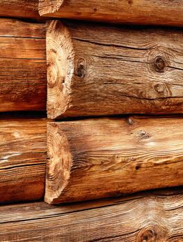 A close up of a log wall photo