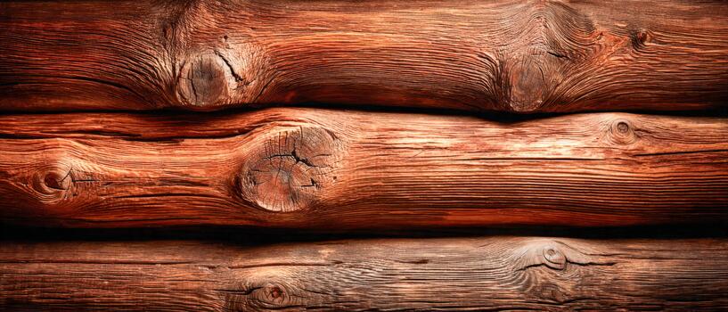 A close up of a log wall with a dark background photo