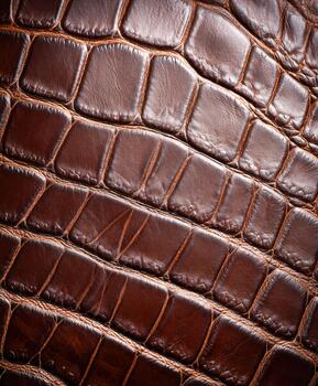 Close-up view of intricate crocodile leather texture in rich brown color photo