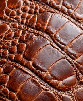 Detailed view of brown leather with unique texture and patterns photo