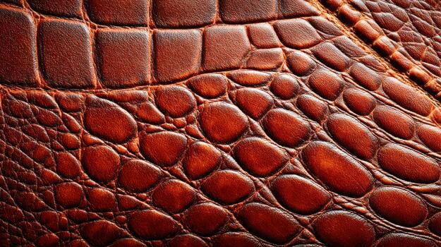 Textured brown leather background with distinct crocodile-like patterns photo