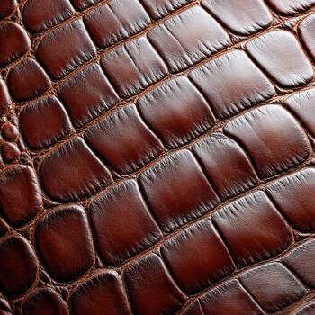 Close-up view of rich brown leather texture with crocodile pattern photo