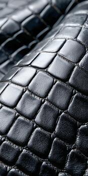 Close-up of textured black crocodile leather showcasing its unique design and pattern photo