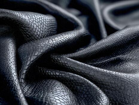 Close-up view of textured black leather fabric with a shiny finish photo