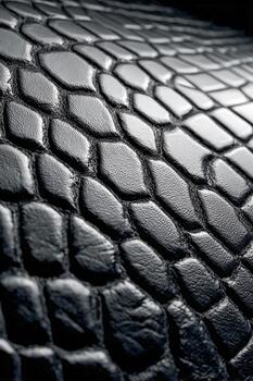 Textured black leather with a reptile pattern in a close-up view photo