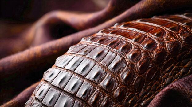 High-quality close-up of alligator leather on a soft fabric background photo