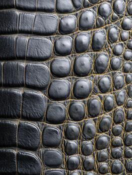 Close-up of black crocodile leather texture highlighting natural patterns photo