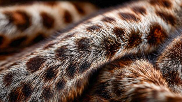 Close view of textured fur displaying distinct spots and patterns in natural light photo