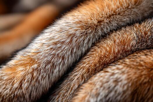 Close-up view of soft, luxurious fur in warm brown and orange tones photo