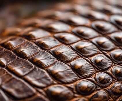 Detailed close-up of textured crocodile leather showing unique patterns and colors photo