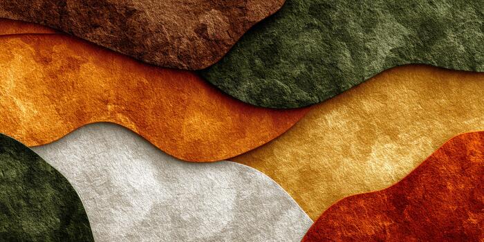 Colorful layered paper art creating an abstract landscape in warm tones photo