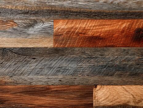 Textured wooden surface with varied colors and patterns in natural light photo