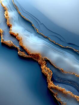 Stunning blue and gold landscape pattern with flowing lines and textures photo