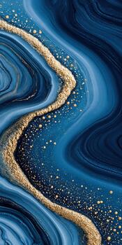 Beautiful abstract art with blue and gold patterns flowing together photo