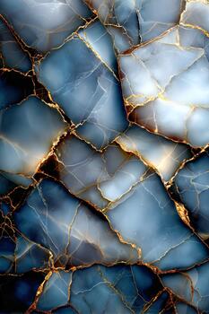Artwork featuring blue and gold marbled pattern with striking textures and details photo