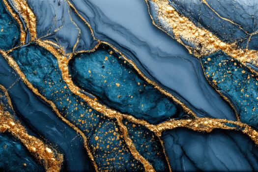 Elegant pattern of blue and gold abstract design with flowing lines photo