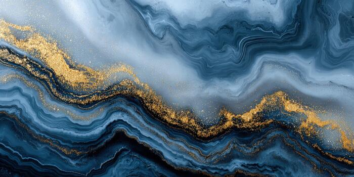 Swirling waves of blue and gold create a stunning abstract background design photo
