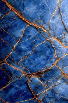 Striking blue and gold marble texture with intricate veins and patterns photo