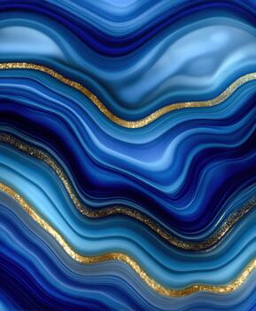 Beautiful blue and gold abstract wavy pattern with elegant layers photo