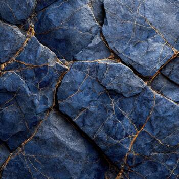 Beautiful dark blue textured stone with golden veins creating a stunning pattern photo