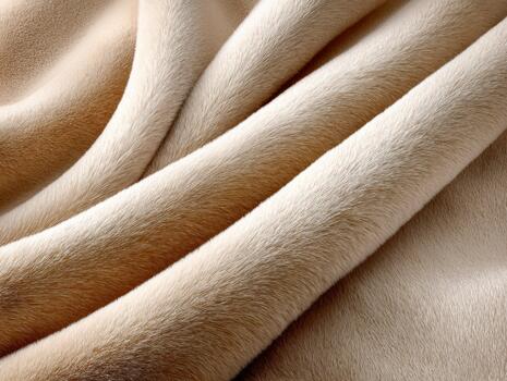 Soft beige fabric drapes in gentle waves, showcasing smooth texture and elegance photo