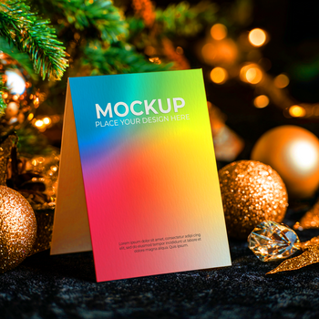 ein bunt Attrappe, Lehrmodell, Simulation Karte steht unter Weihnachten Ornamente und ein Weihnachten Baum im das Hintergrund psd