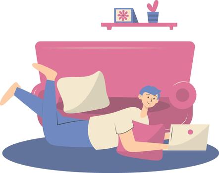 hombre trabajando desde hogar concepto en relajado actitud vector